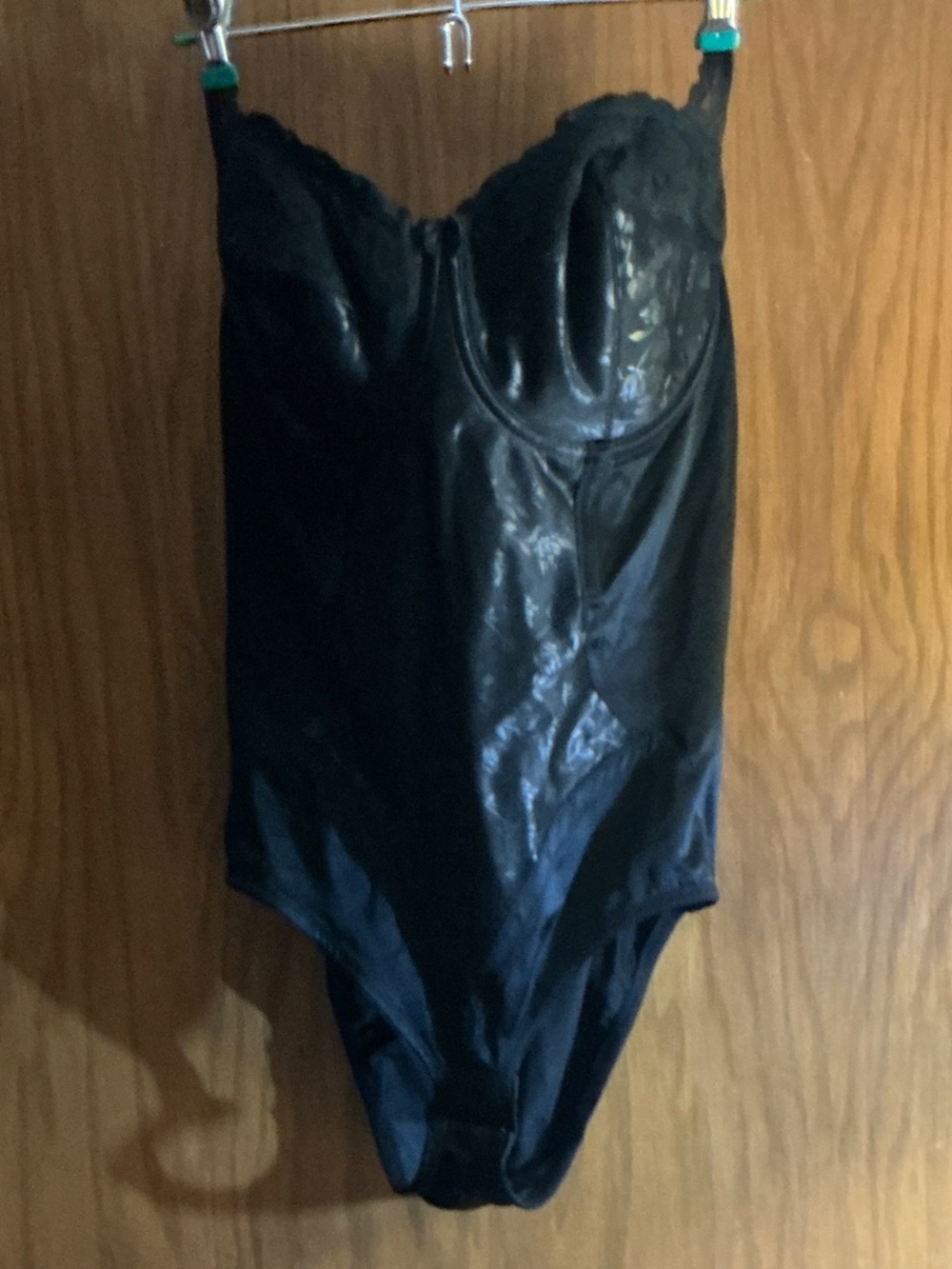 Sleek Black Lace-Trim Bodysuit with Underwire Support and hooks at crotch